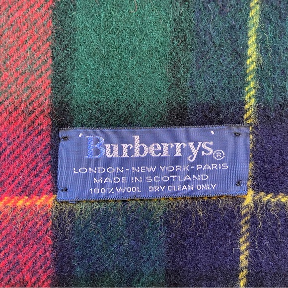 Vintage Burberrys’ Men’s Plaid Logo Patch 100% Wool Scarf - Picture 5 of 6